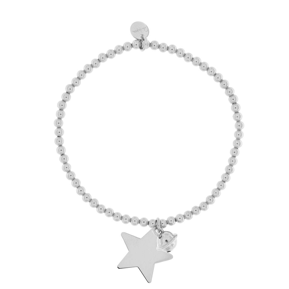 Bracciale A Pallini Elastico Con Ciondolo Stella - Rodio
