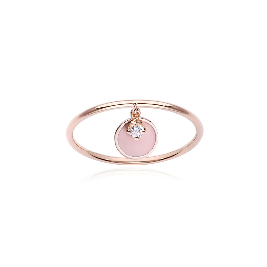 Rose Paillette Charm - Anello in Oro Rosa 18 KT, Smalto e Diamante