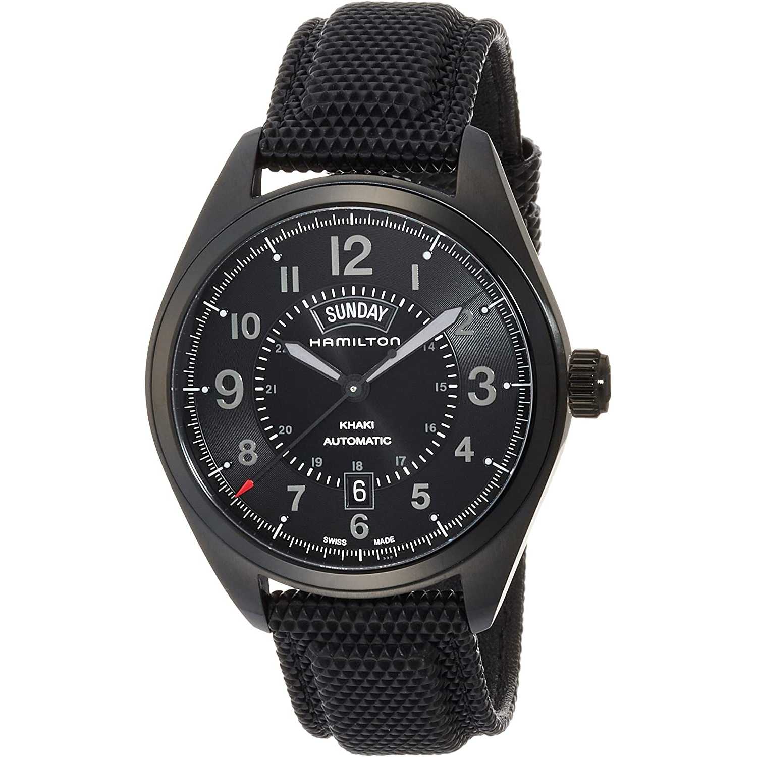 Orologio Hamilton Khaki field day date H70695735 Automatico Acciaio Quandrante Nero Cinturino Tessuto