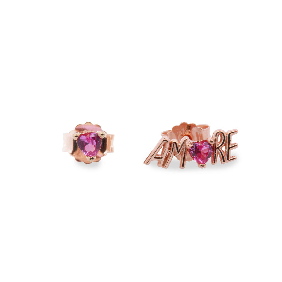 Orecchini Lobo Asimmetrici Amore - Placcatura Oro Rosa