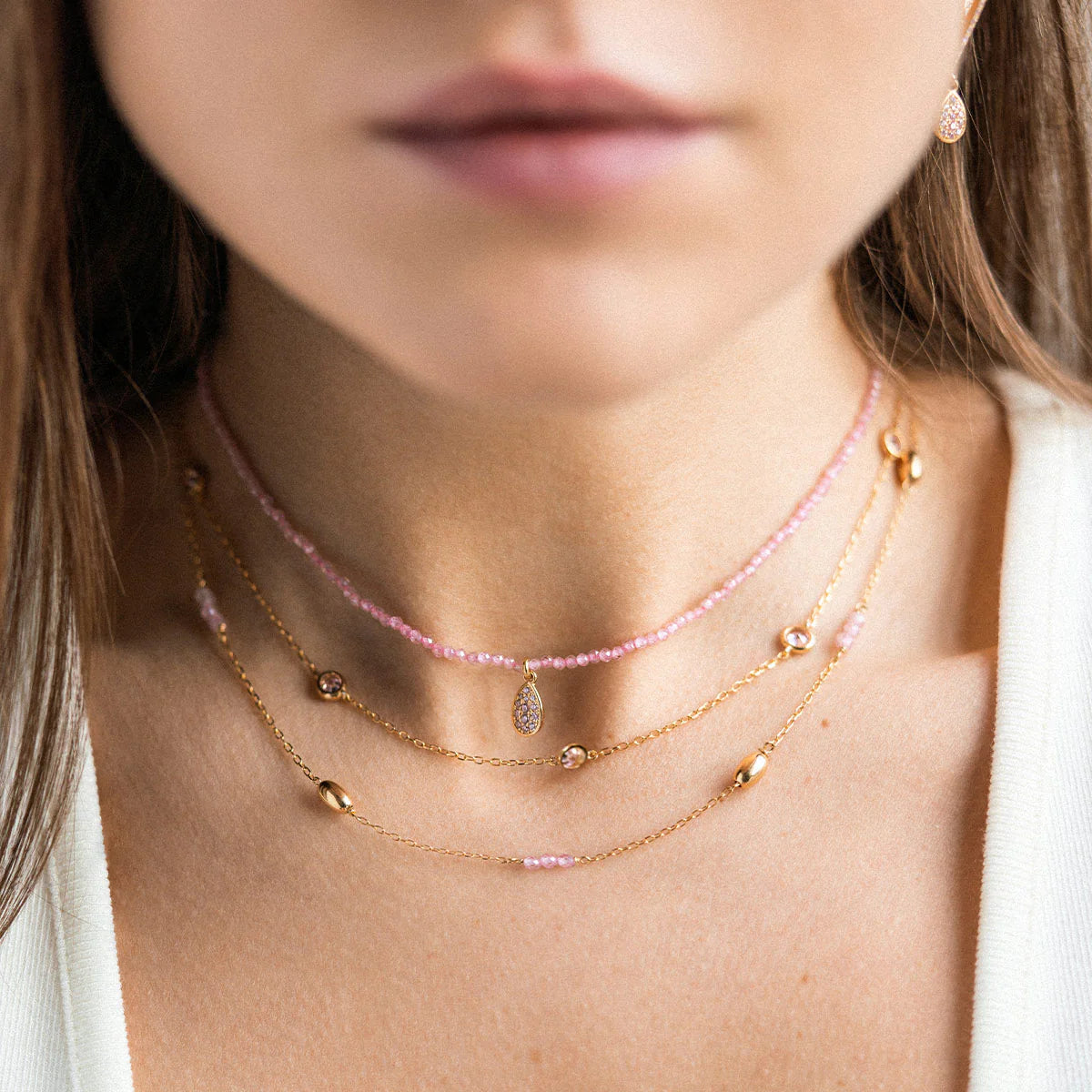 Girocollo Pepite e Pietre Rosa