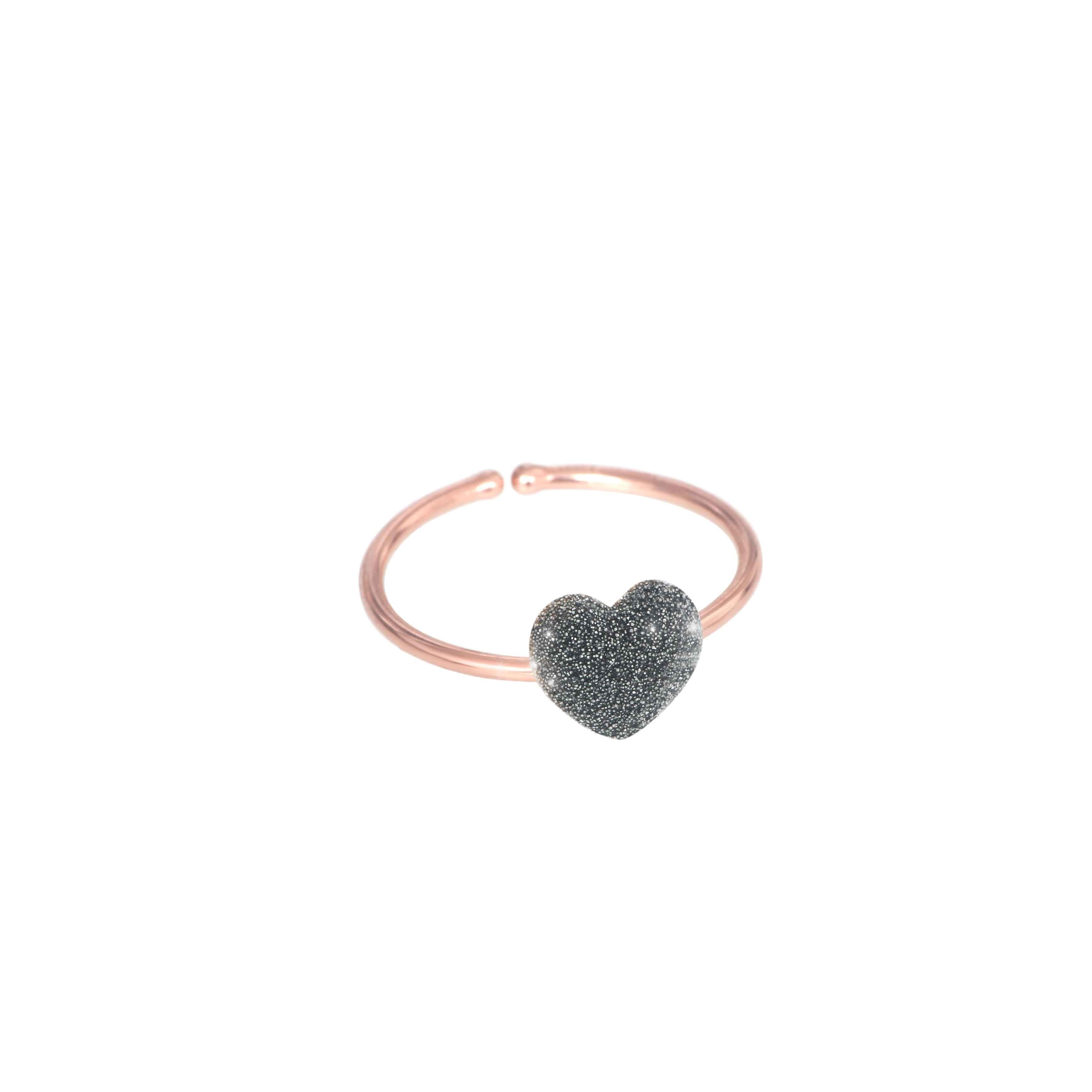 Anello 18kt Cuore Bombato Polvere Diamanti Cromo