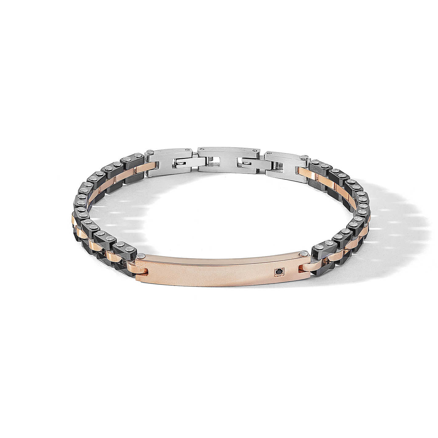 Bracciale in Acciaio PVD rosé, zircone bianco, ceramica nera