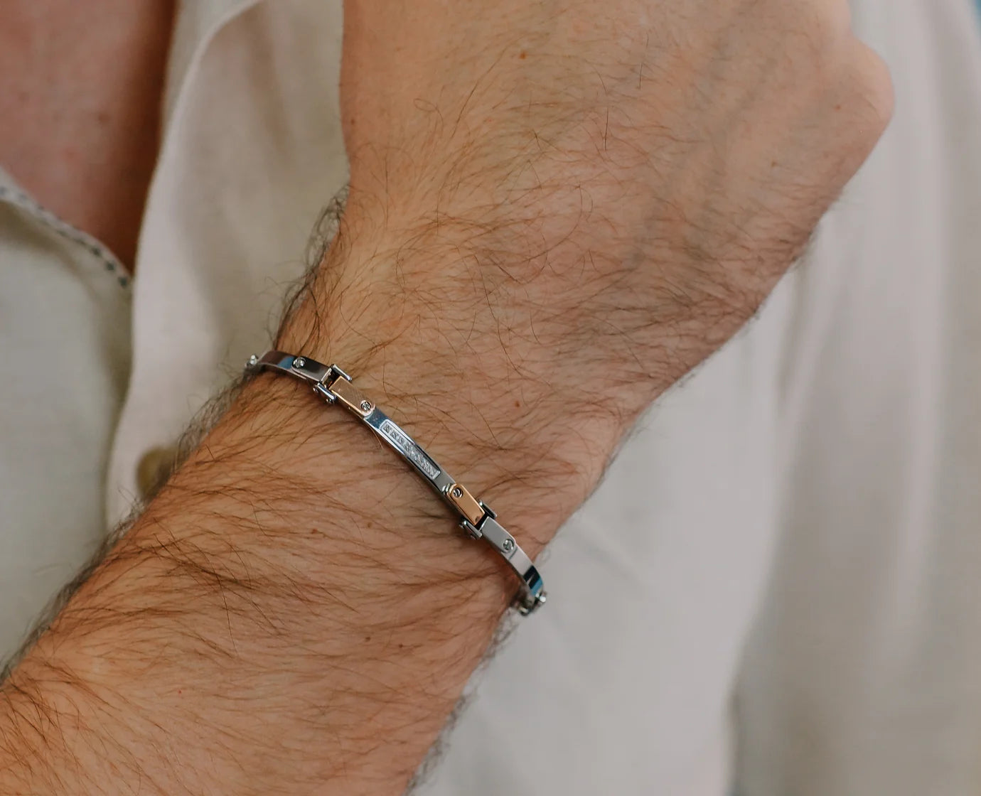 Bracciale in Acciaio, Oro rosa e Diamanti bianchi