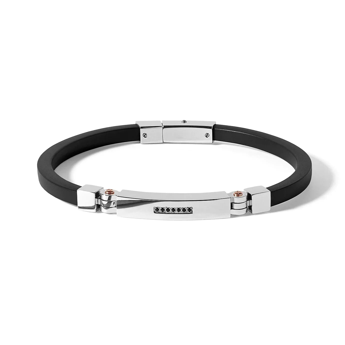 Bracciale in Acciaio Pvd rosè e caucciù nero
