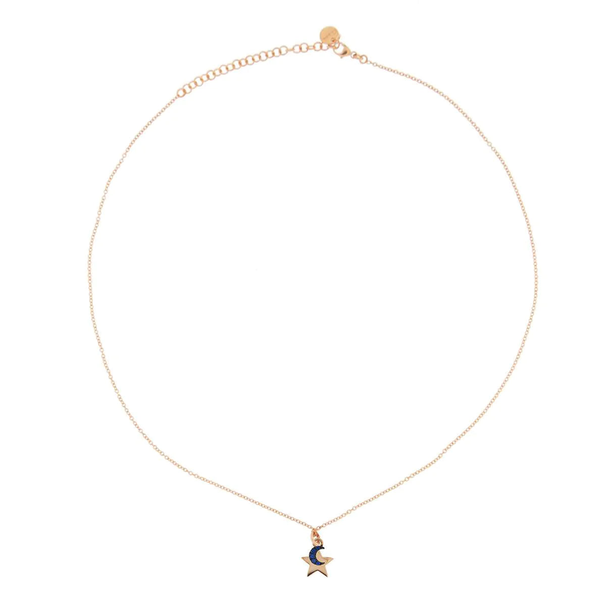 Girocollo Catena Oro Rosa Con Ciondolo Grande Bombato E Micro Zirconi Stella/luna