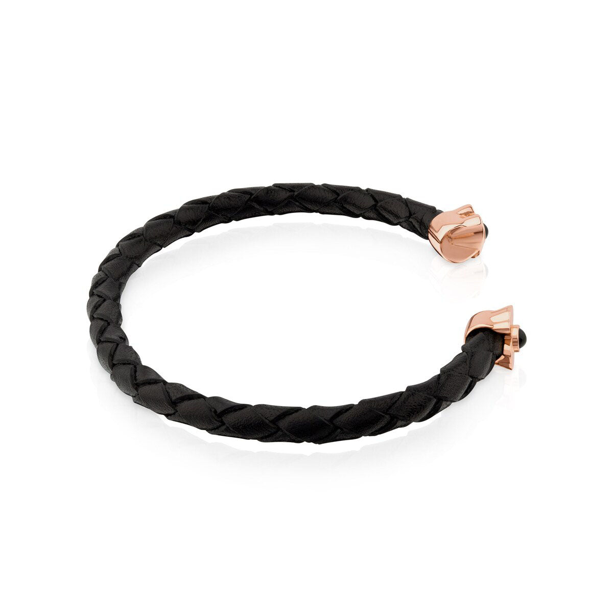 Bracciale Super Power in argento vermeil rosa con pelle nera e onice