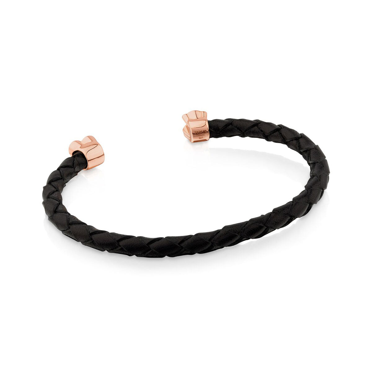 Bracciale Super Power in argento vermeil rosa con pelle nera e onice