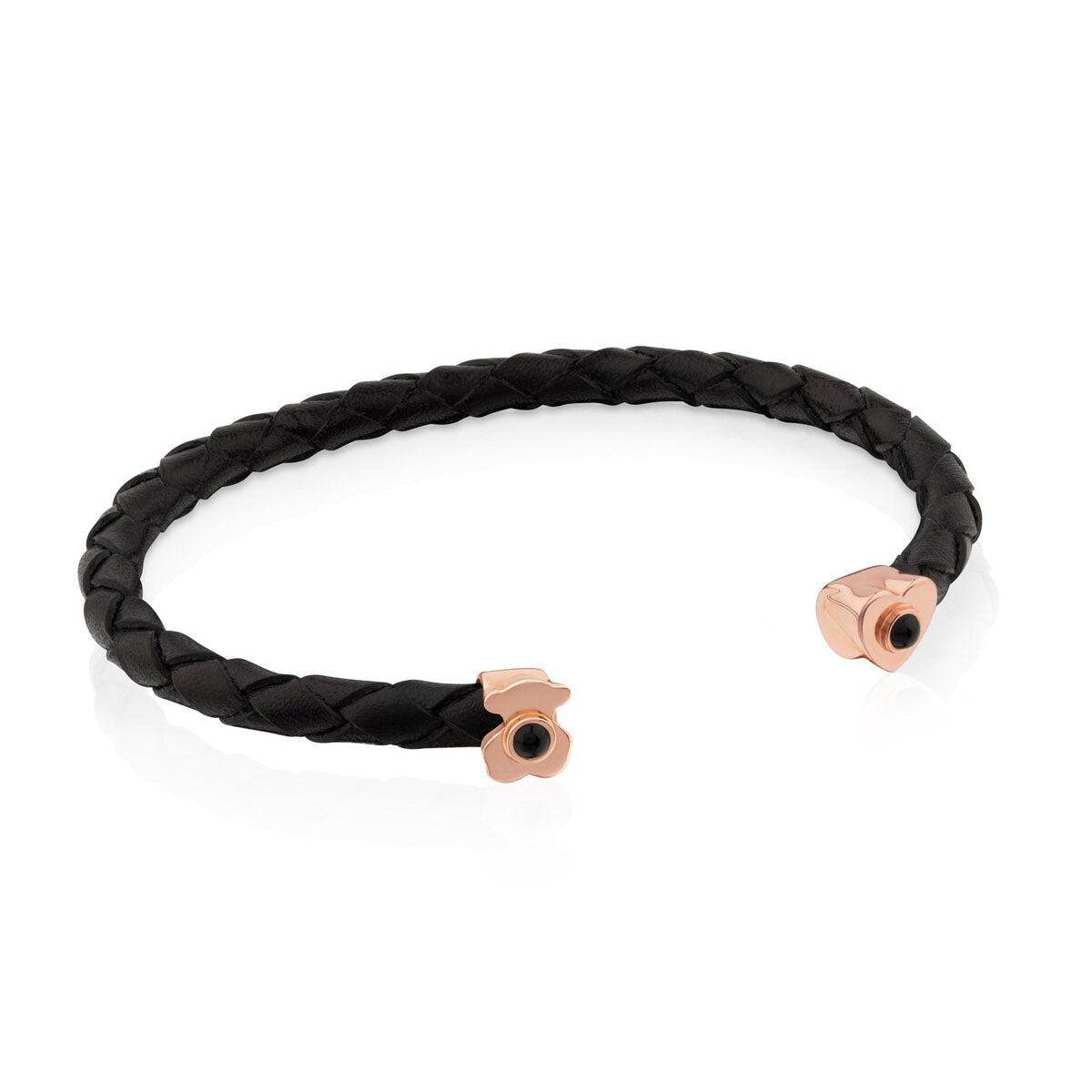Bracciale Super Power in argento vermeil rosa con pelle nera e onice