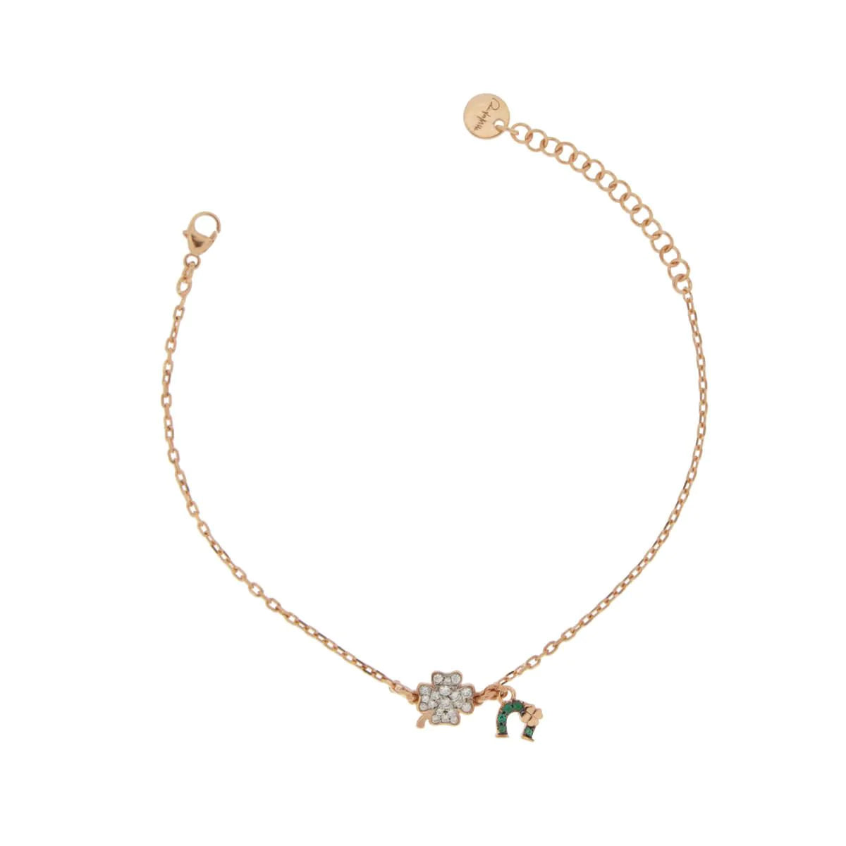 Bracciale Doppio Soggetto Zirconi Quadrifoglio/Ferro Di Cavallo