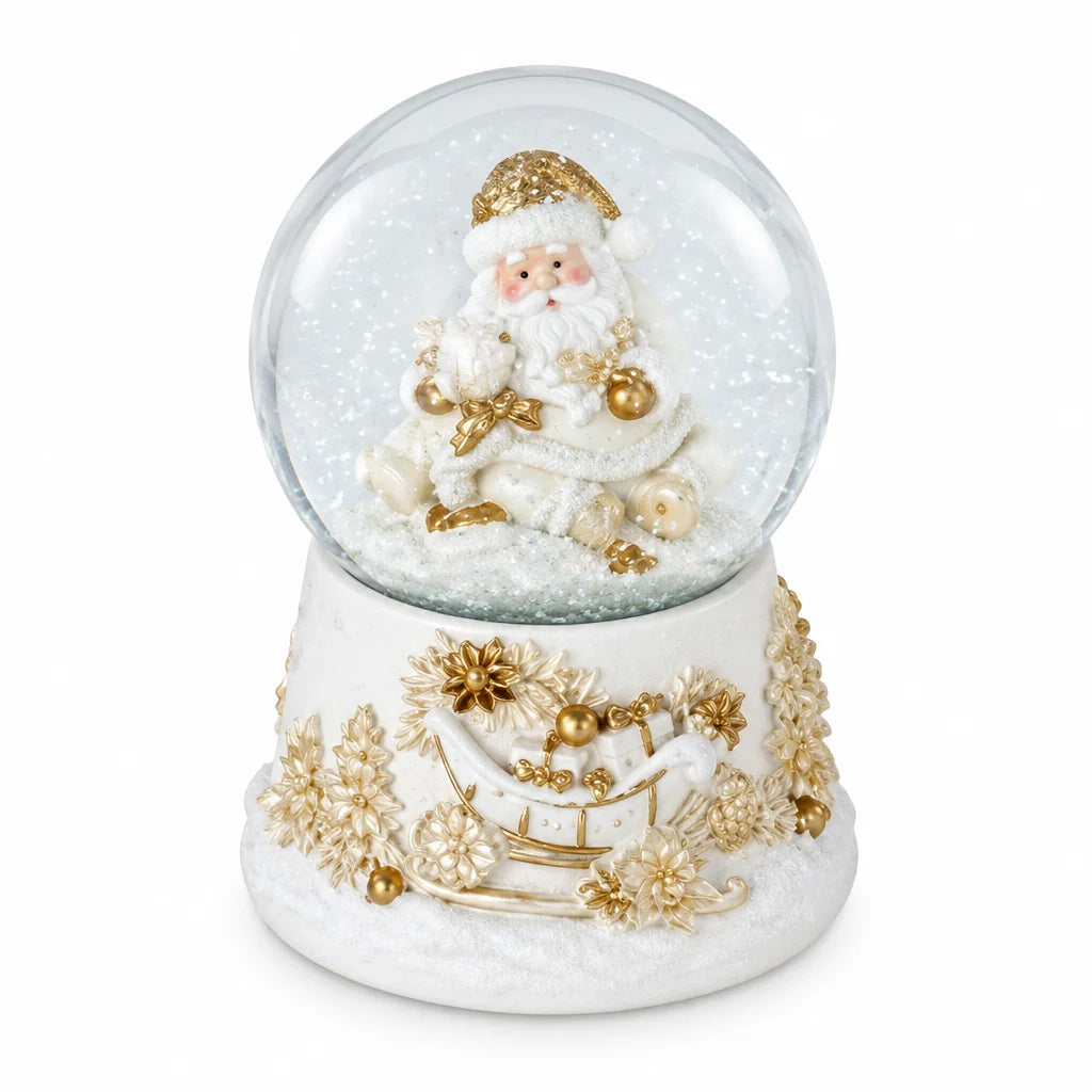 Henriette Globo Bianco Babbo Natale con Renna Prestige, Luci, Movimento e Musica