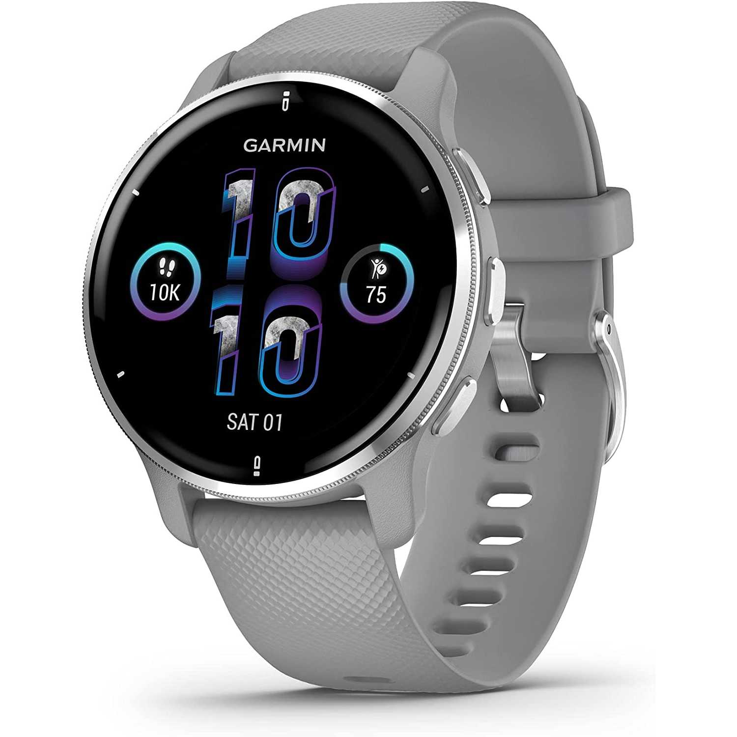 Garmin Venu 2 Plus, Smartwatch AMOLED 1,3", Microfono e cassa, Musica, Garmin Pay, +25 App sport, GPS, Cardio, SpO2 (Silver & Powder Gray)