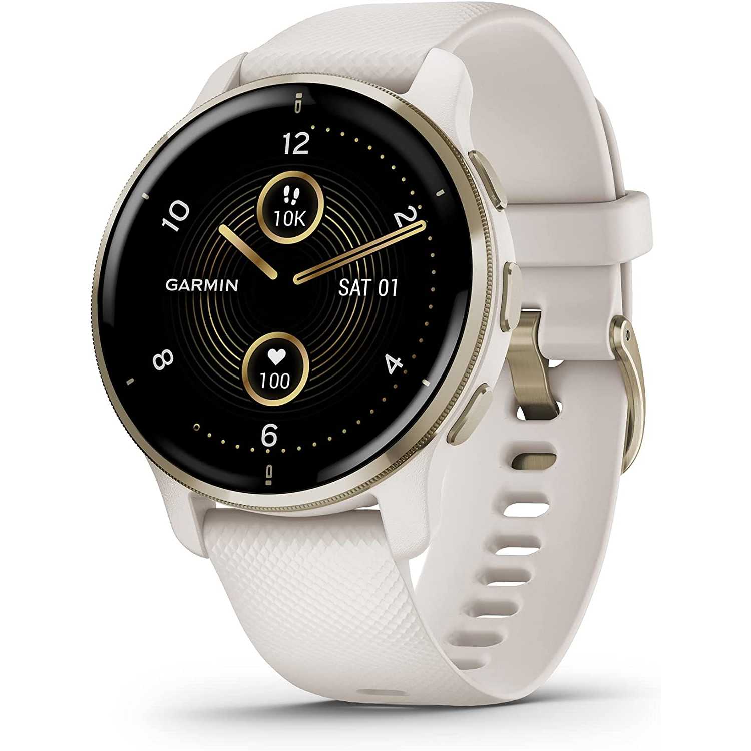 Garmin Venu 2 Plus, Smartwatch AMOLED 1,3", Microfono e cassa, Musica, Garmin Pay, +25 App sport, GPS, Cardio, SpO2 (Cream Gold & Ivory)