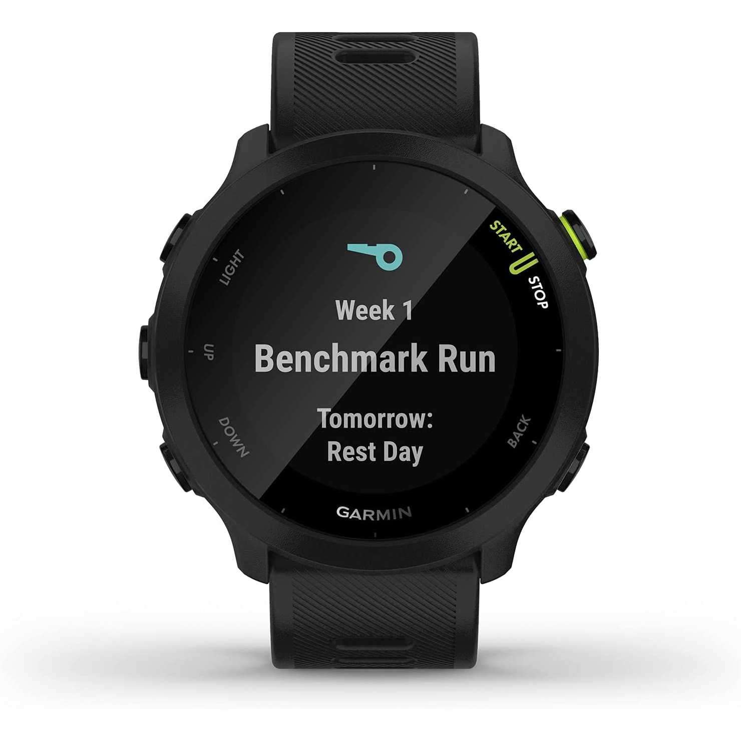 Garmin Forerunner 55 - Smartwatch running con GPS, Cardio, Piani di allenamento inclusi, VO2max, Allenamenti personalizzati, Garmin Connect IQ, Nero, Diametro schermo 26,3 mm (1,04″) Nero Single