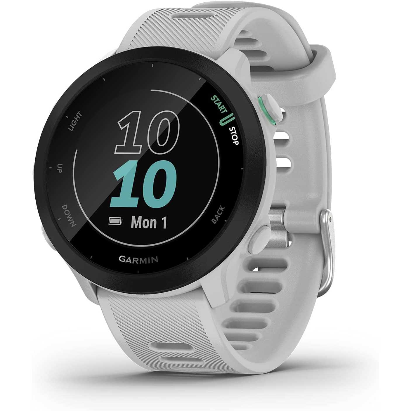 Garmin Forerunner 55 (Whitestone), Smartwatch running con GPS, Cardio, Piani di allenamento inclusi, VO2max, Allenamenti personalizzati, Garmin Connect IQ, Taglia unica Whitestone Single