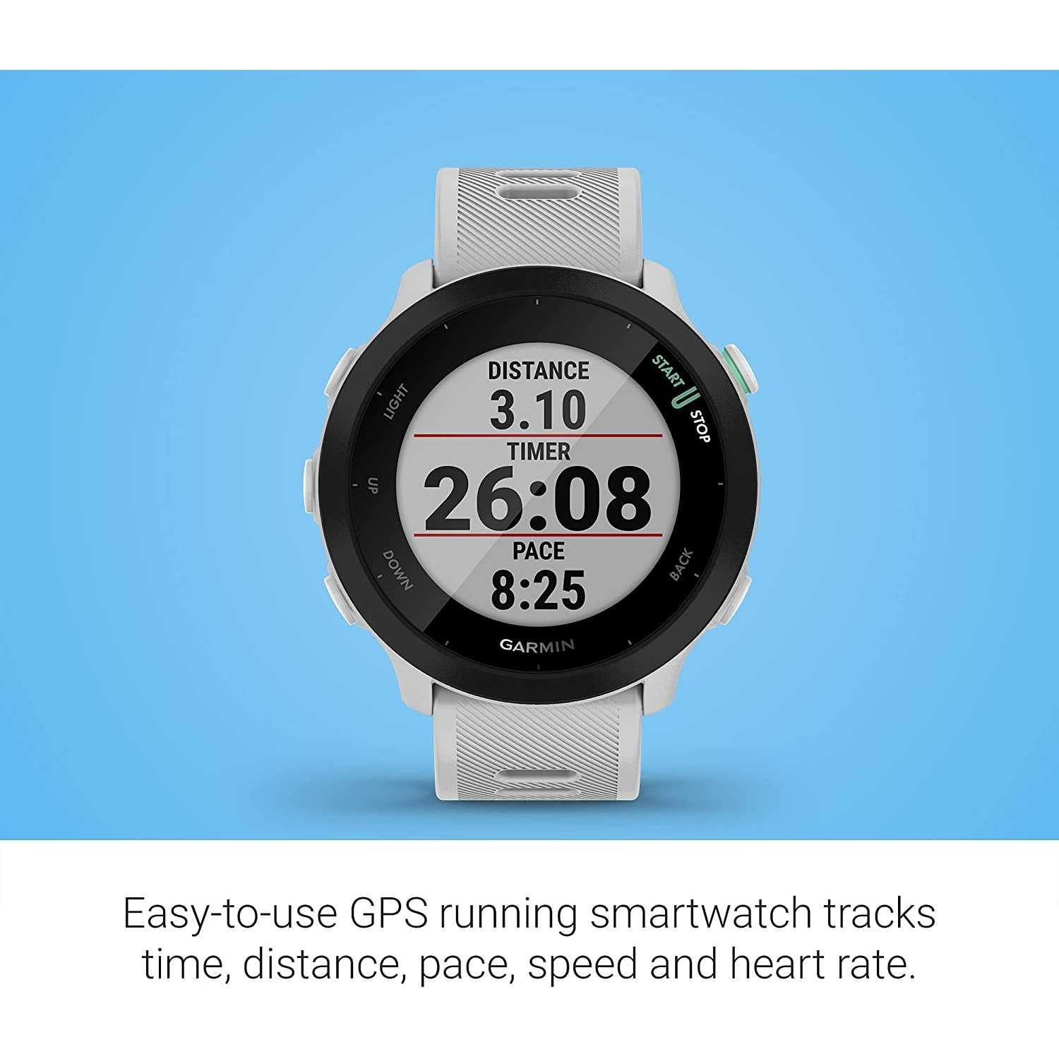 Garmin Forerunner 55 (Whitestone), Smartwatch running con GPS, Cardio, Piani di allenamento inclusi, VO2max, Allenamenti personalizzati, Garmin Connect IQ, Taglia unica Whitestone Single
