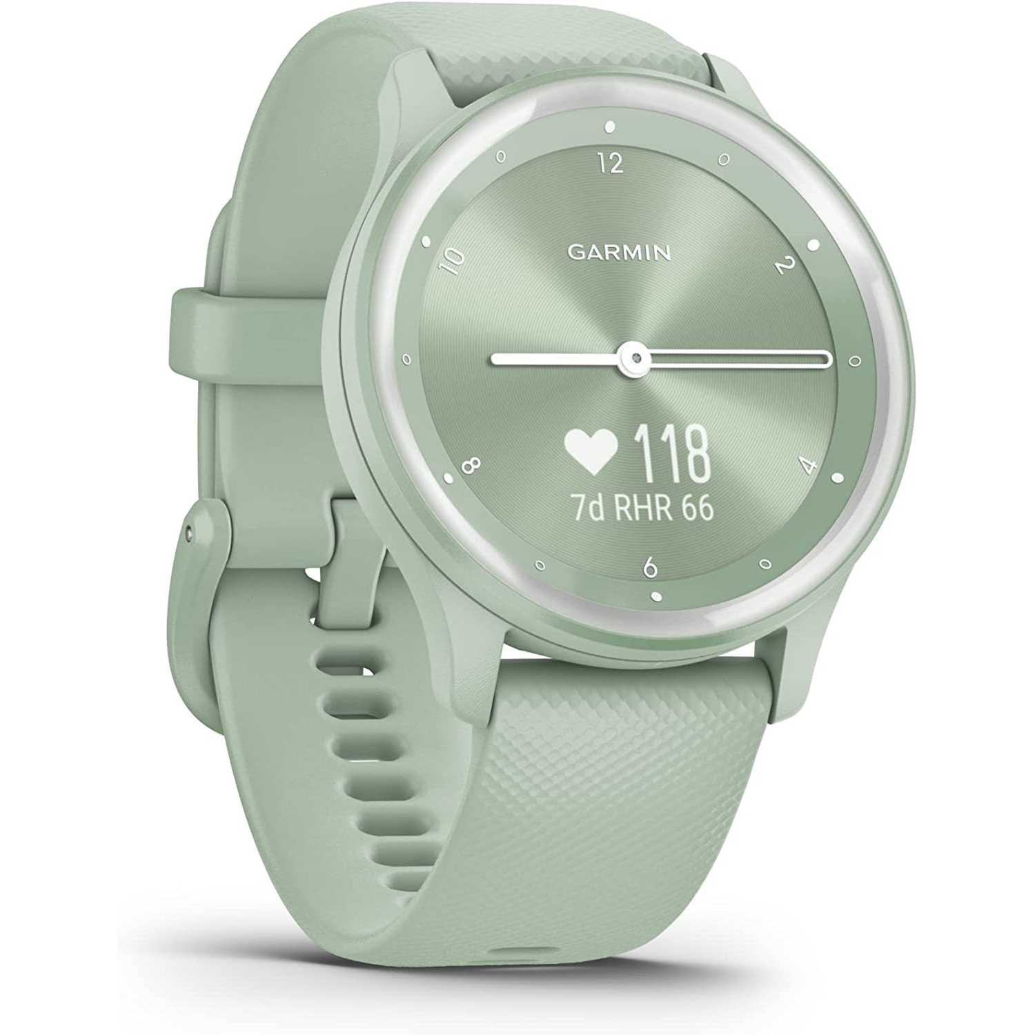 Garmin vívomove Sport, Smartwatch ibrido, Cassa 40mm, Touchscreen OLED e Lancette, Cardio, SpO2, GPS connesso, Monitoraggio 24/7, Notifiche, Calendario, SMS emergenza (Agave Mint)