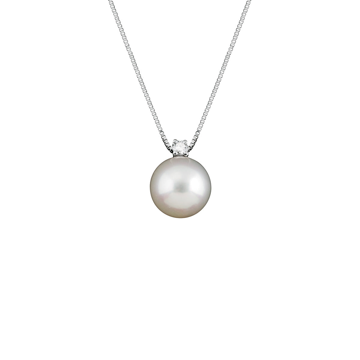 Collana in oro bianco con diamante e perla bianca giapponese