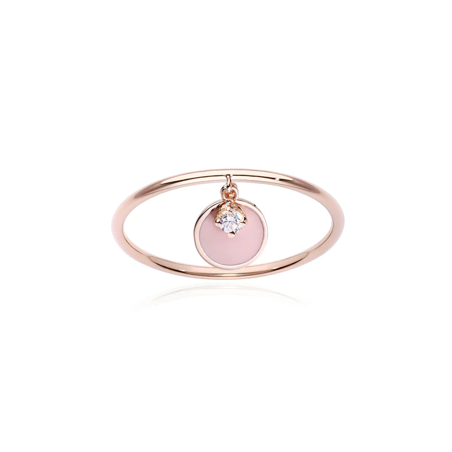 Rose Paillette Charm - Anello in Oro Rosa 18 KT, Smalto e Diamante